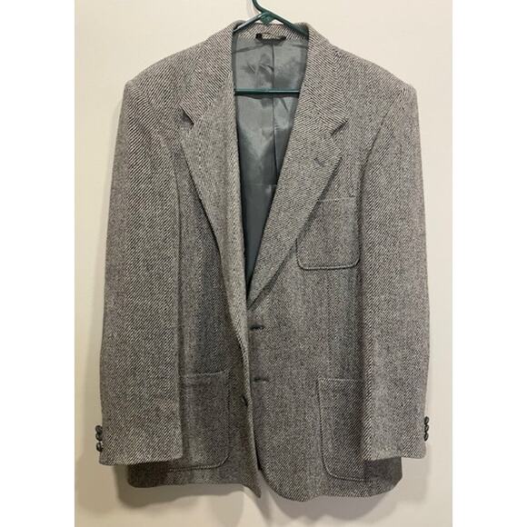 Vintage 100% Wool Gray Brown 40L Tweed Professional Blazer - Picture 1 of 12